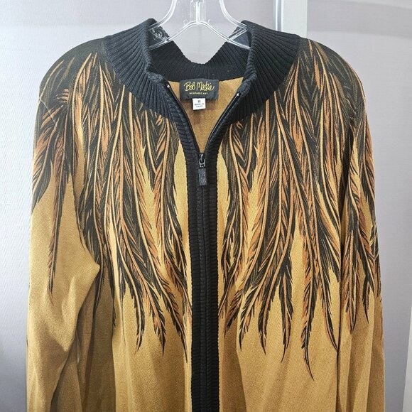 Bob Mackie Cardigan Sweater Plus 1X Wearable Art Feather Zip-Up Ribbed Knit - Picture 2 of 10